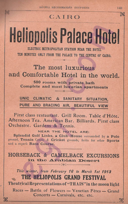 1913 ad Heliopolis Palace Hotel