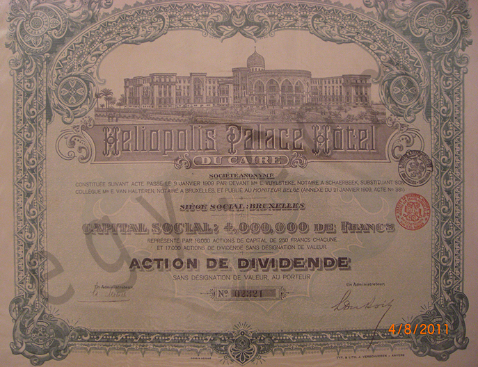 1913 ad Heliopolis Palace Hotel